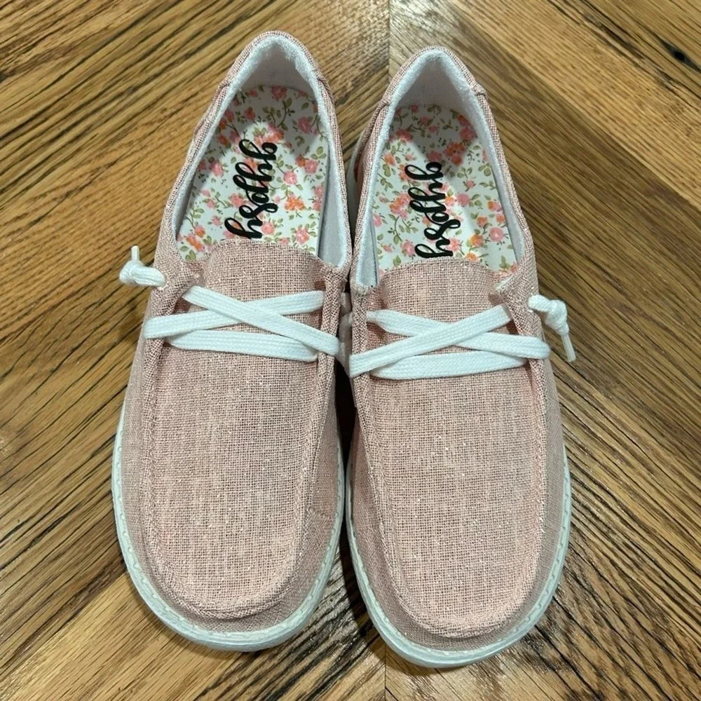 Gypsy Jazz Blush Pink Sparkle Sneakers Loafers 7 Holly Shine Shoes NEW